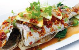 STEAMED BARRAMUNDI IN CHILLI AND LIME SAUCE